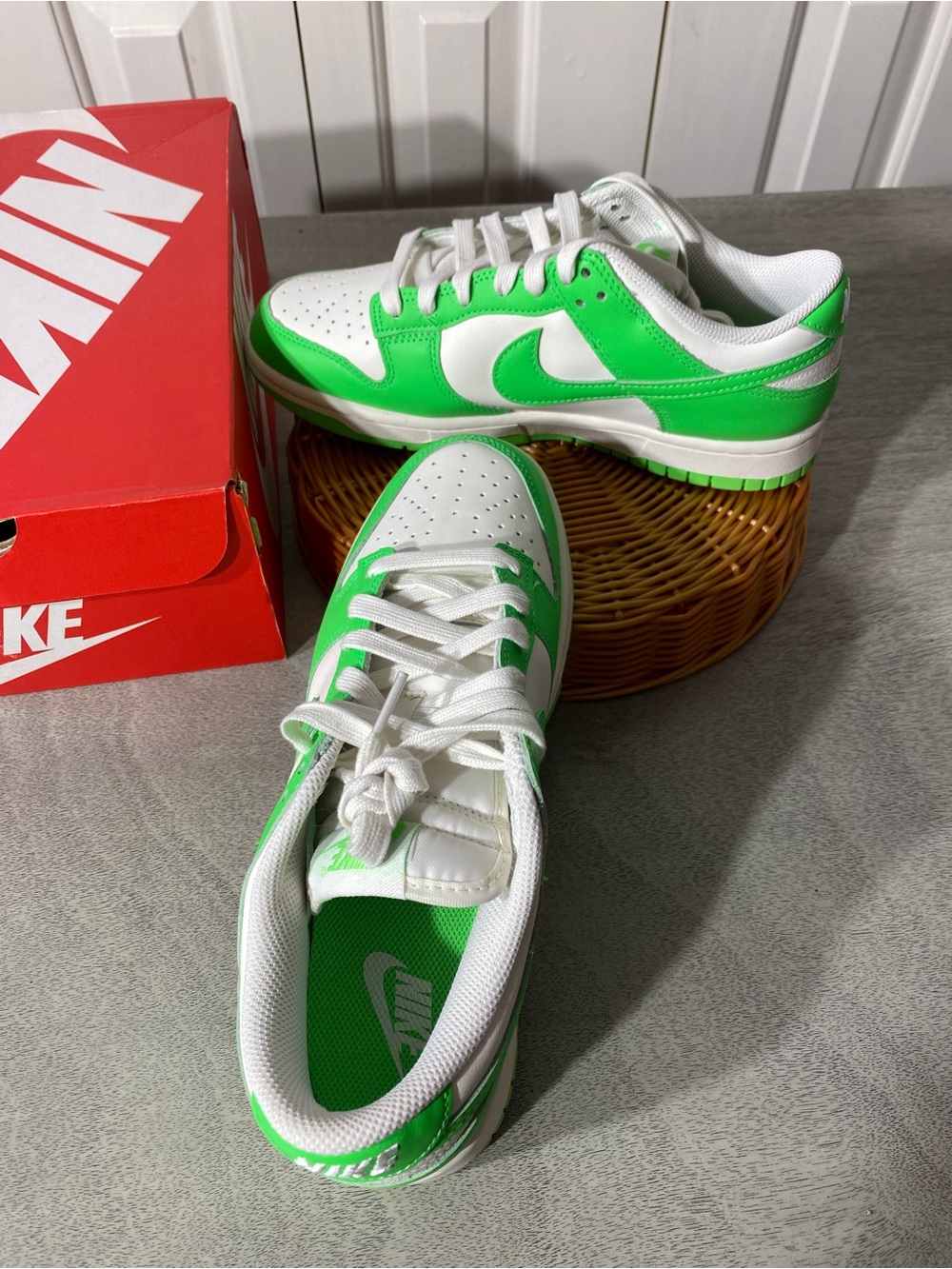 Nike White and Neon Green Low-Top Sneakers